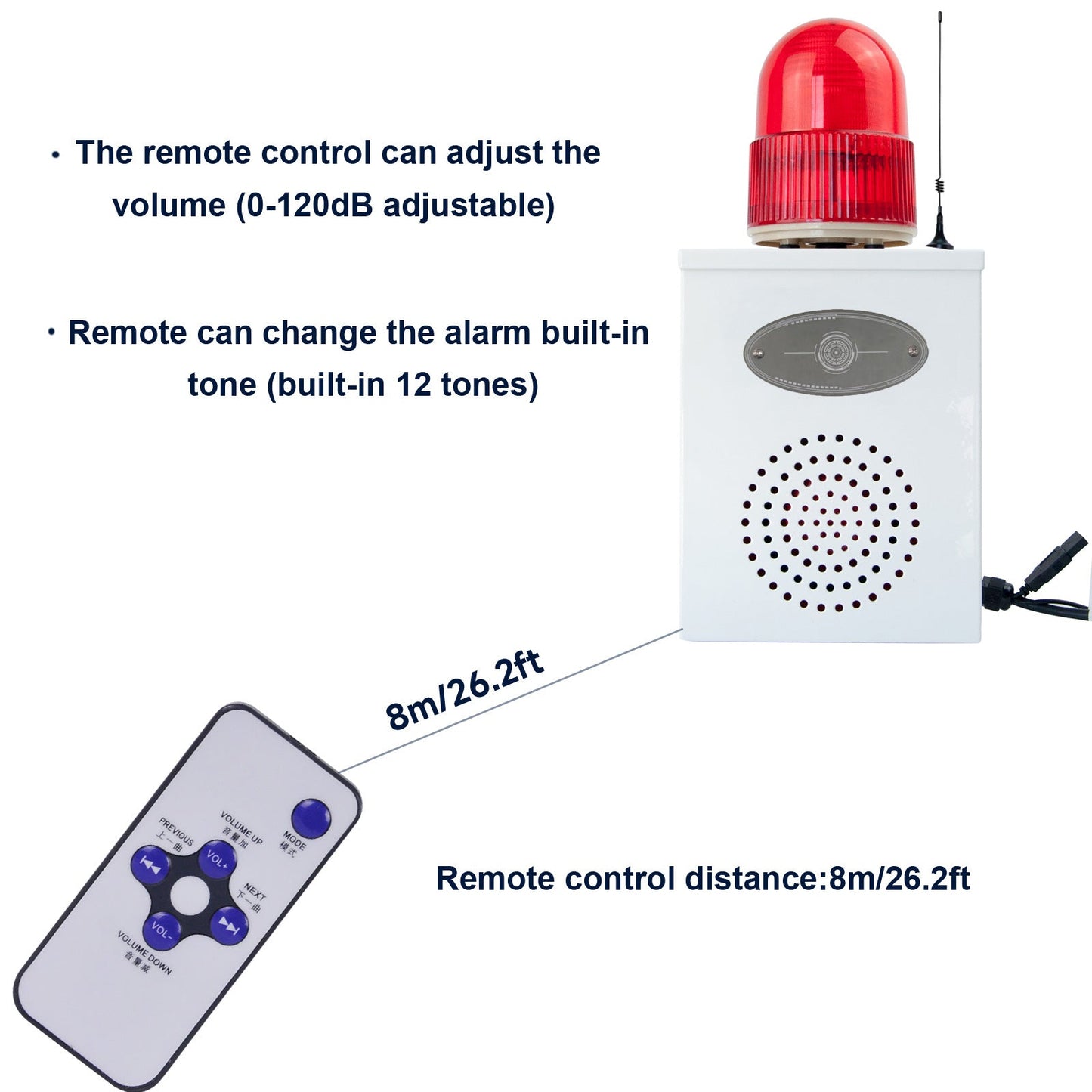 YASONG Wireless Remote Control Alarm Siren 2000m/1.24mile Strobe Siren 120dB Horn Outdoor Security Alarm with Adjustable Volume and Tone for Warehouse, Factories SLA-B02Y