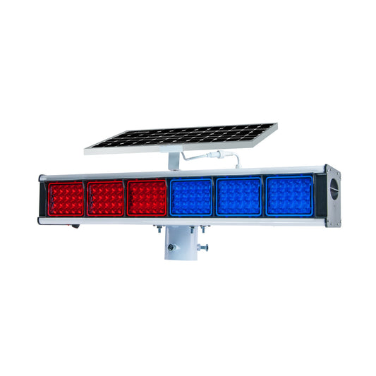 YASONG Outdoor Solar Red and Blue Double-sided LED Strobe Siren Light IP65 Waterproof Beacon Warning Flashing Light with No Sound and Photoelectric Switch for Traffic, Road Construction, School