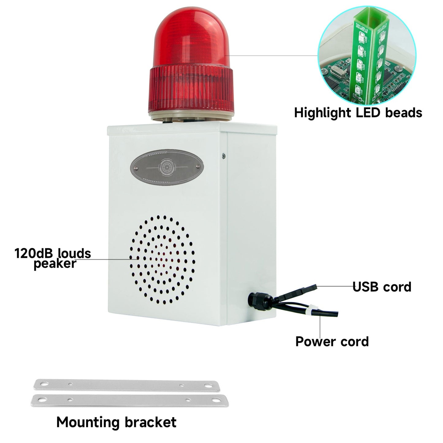 YASONG Industrial Alarm Siren 120dB Siren LED Strobe Warning Light IP54 Waterproof Outdoor Security Siren with Adjustable Volume and Tone for Factories, Mines, Ships, Cranes and Ports