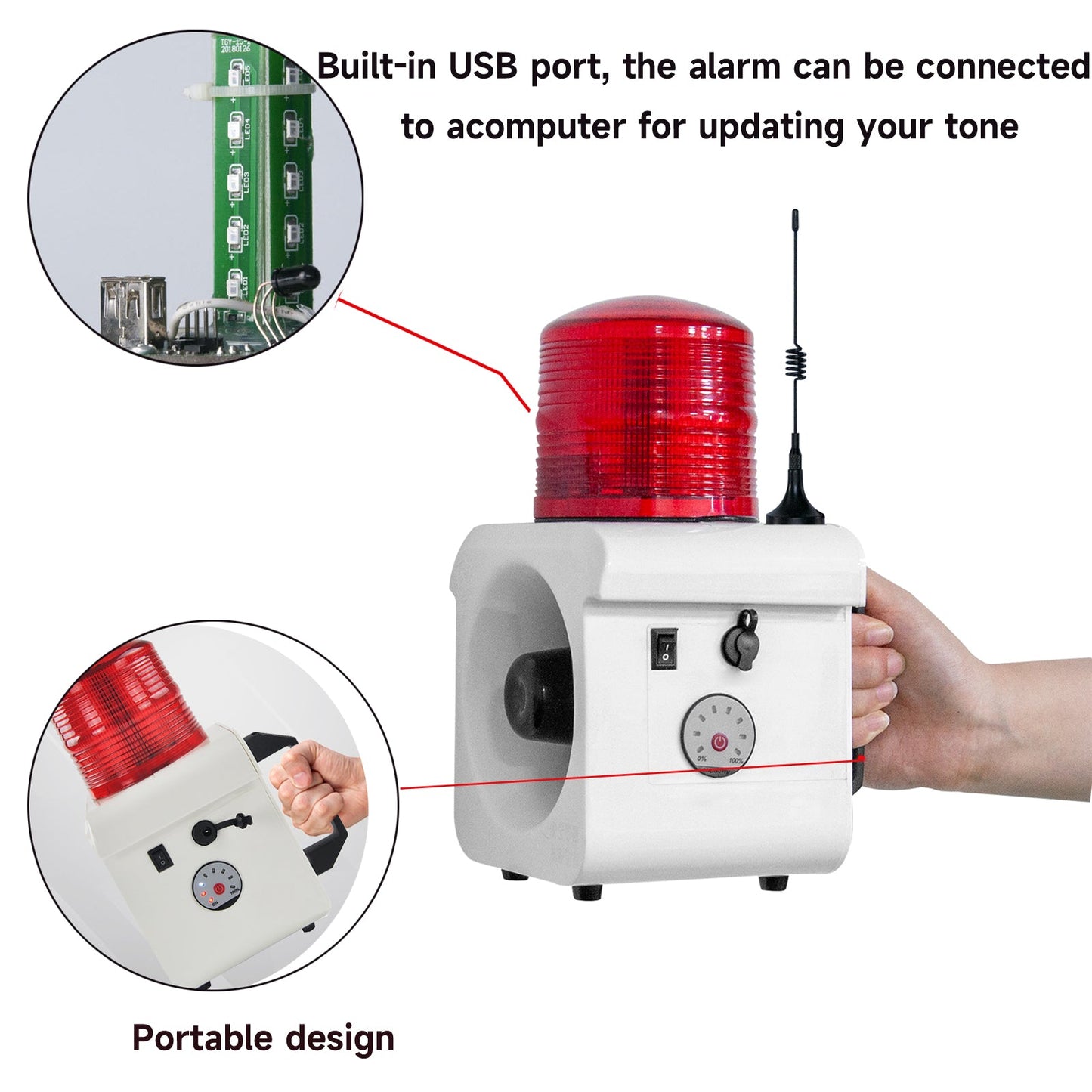 YASONG Portable Rechargeable Wireless Remote Control Alarm Siren 2km(1.24mi) Remote  Distance Waterproof 120dB Siren with Adjust Volume and Tone, Lithium Battery SLA-800BY