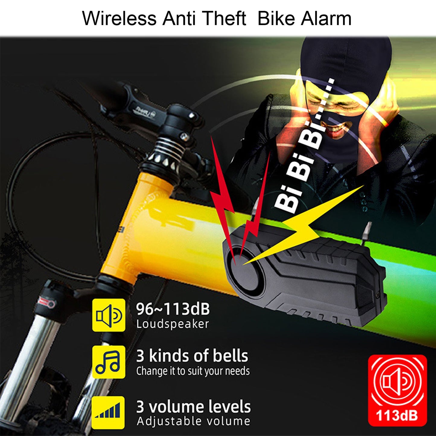 YASONG Bike Alarm Wireless 113dB Loud Anti-Theft Vibration Motorcycle Bicycle Alarm Waterproof Vehicle Security Vibration Sensor Alarm System for Vehicle&Car&Trailer (2 Pack)