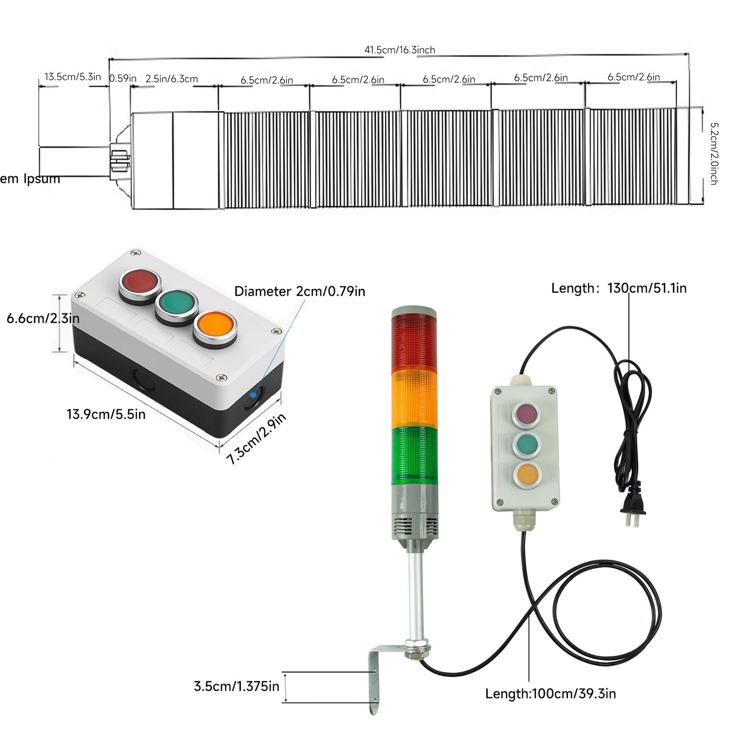 YASONG 3 Stack Super Bright LED Industrial Signal Tower Light Stack Light Andon Lights with No Sound, Self Locking Switch or Flash for Industrial Warehouse Indoor