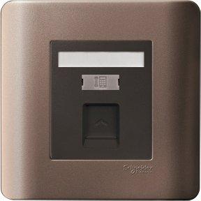 Schneider 1G TEL Socket on Shuttered Wallplate, Silver Bronze - DELIGHT OptoElectronics Pte. Ltd