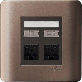 Schneider 2G TEL+Data Outlet CAT5e, SHD Wallplate, Silver Bronze - DELIGHT OptoElectronics Pte. Ltd